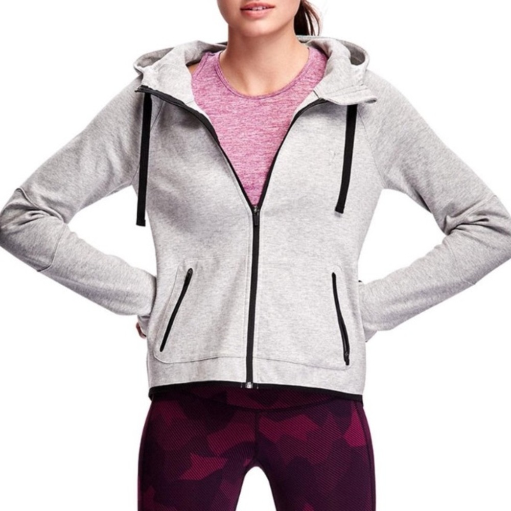 -Women's Old Navy Active Gray Heathered Zippered hooded sweatshirt- XXL As Is